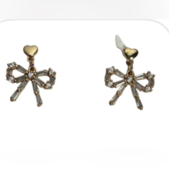 Betsey Johnson Gold-Tone Bow Dangle Earrings with Clear Stones - Picture 7 of 8